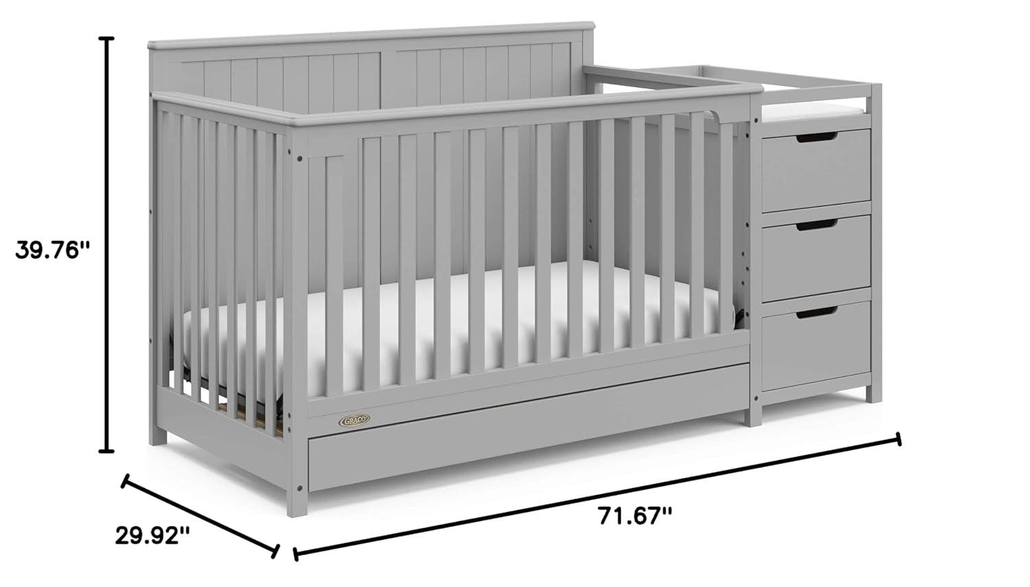 Graco Hadley 5-In-1 Convertible Crib and Changer with Drawer (Pebble Gray) – Crib and Changing-Table Combo with Drawer, Includes Changing Pad, Converts to Toddler Bed, Daybed and Full-Size Bed