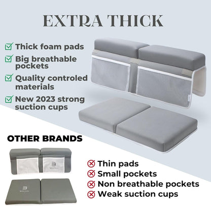 Baby Bath Kneeler and Elbow Rest Pad Set - Baby Bath Support for Knees and Elbows - Bath Kneeler Pad with Memory Foam and Bath Toys Organizer - Ideal Bath Kneeling Pad for Bathing Baby - Grey