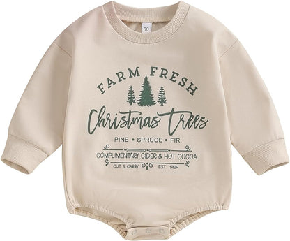 Baby Girl Boy Christmas Clothes Letter Print Sweatshirt Romper Infant Long Sleeve Bubble Romper Winter Outfit