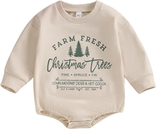 Baby Girl Boy Christmas Clothes Letter Print Sweatshirt Romper Infant Long Sleeve Bubble Romper Winter Outfit