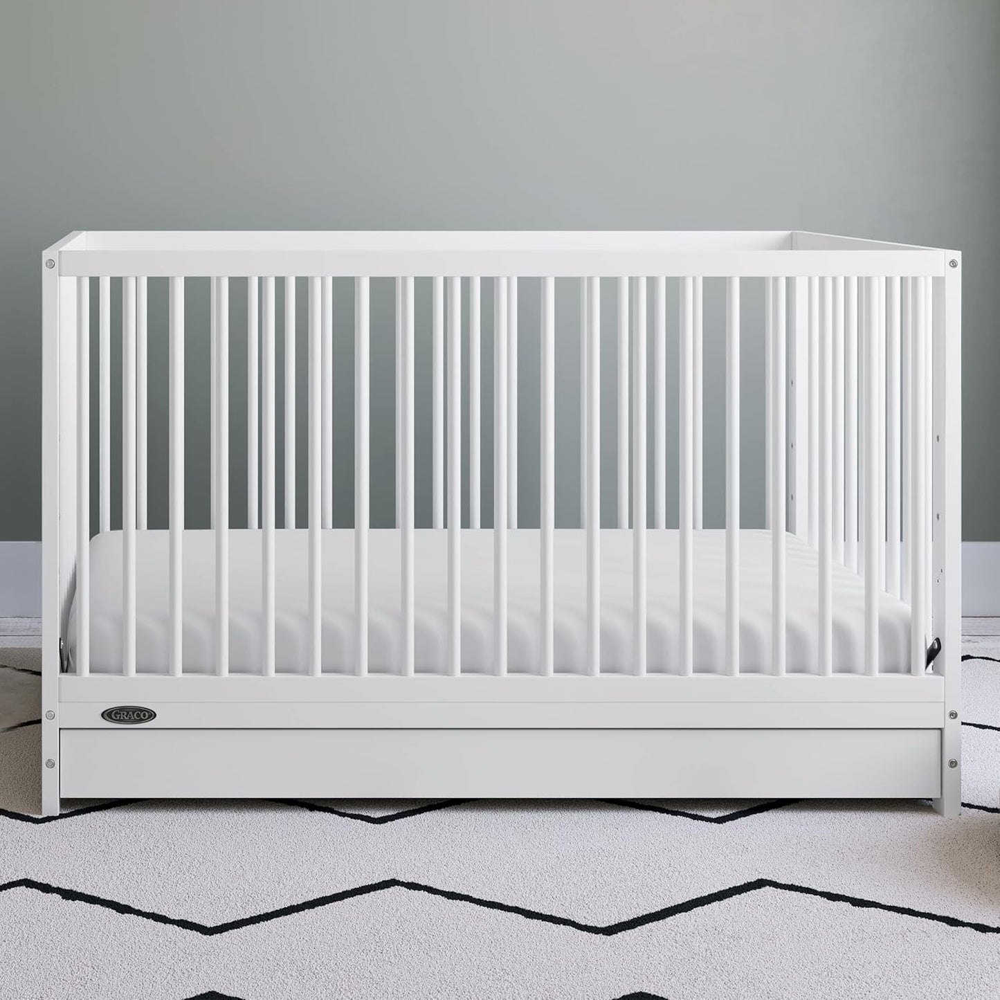 Graco Teddi 5-In-1 Convertible Crib with Drawer (White) – GREENGUARD Gold Certified, Crib with Drawer Combo, Full-Size Nursery Storage Drawer, Converts to Toddler Bed, Daybed and Full-Size Bed