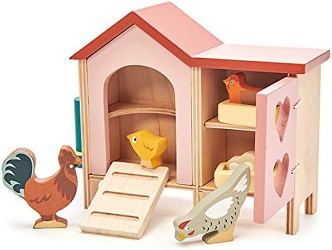 Tender Leaf Toys - Chicken Coop - 9 Pcs Miniature Henhouse Farm Animal Toys, Dollhouse Accessories Pretend Play Set for Kids Imaginative Play - Age 3+