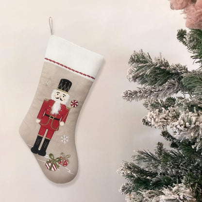 MON AMI Nutcracker Linen Christmas Stocking – 21” |Perfect for Monogramming, Christmas Décor, Christmas Socks & Decorations, for Family & Kids