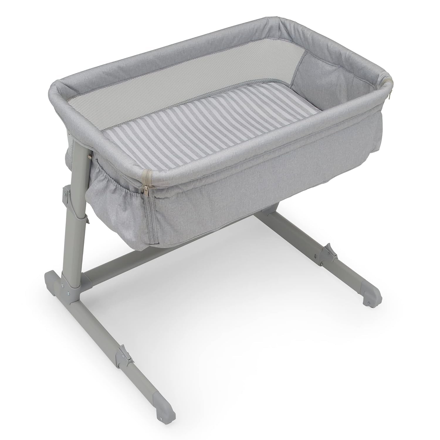 GAP Babygap Whisper Bedside Bassinet Sleeper with Breathable Mesh and Adjustable Heights - Lightweight Portable Crib - Made with Sustainable Materials, Pink Stripes