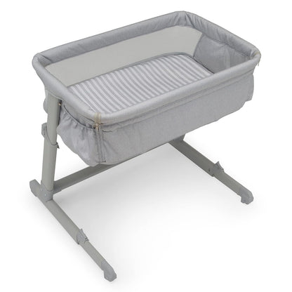 GAP Babygap Whisper Bedside Bassinet Sleeper with Breathable Mesh and Adjustable Heights - Lightweight Portable Crib - Made with Sustainable Materials, Grey Stripes