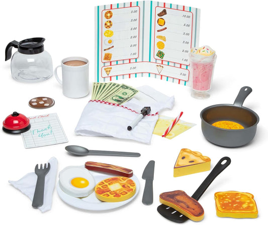 Melissa & Doug Star Diner Restaurant Play Set (41 Pcs) - Pretend Play Food, Restaurant Toy Set with Cookware, Utensils for Kids, Diner Playset for Kids and Toddlers, Ages 3+