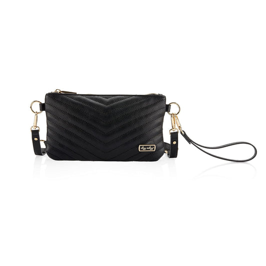 Itzy Ritzy Boss Pouch Wristlet, Crossbody Clutch & Belt Bag - Black Clutch Purse for Women - Includes Crossbody Strap & Wristlet Strap - Features 6 Card Slots & 2 Zippered Pockets (Jetsetter)