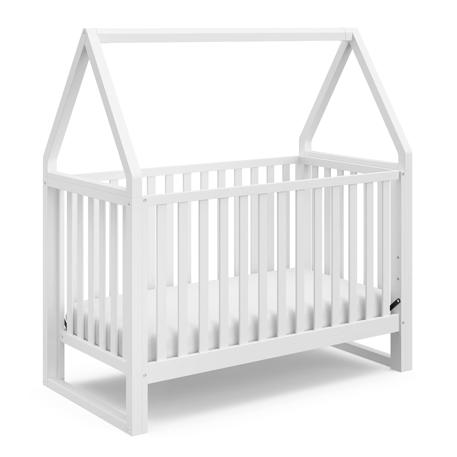 Storkcraft Orchard 5-In-1 Convertible Crib (White with Driftwood) – GREENGUARD Gold Certified, Canopy Style Baby Crib, Converts from Crib to Toddler Bed, Daybed and Full-Size Bed