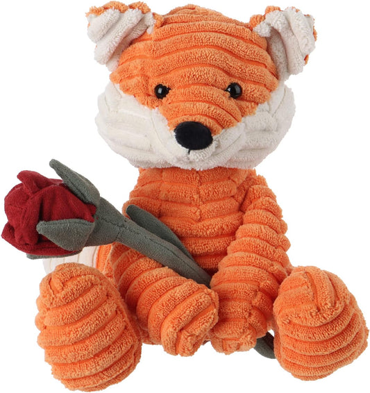 Apricot Lamb Toys Plush Corduroy Orange Fox with Rose Stuffed Animal Soft Cuddly for Kids Girlfriend Mother'S Day Valentine'S Day, 8.5 Inches