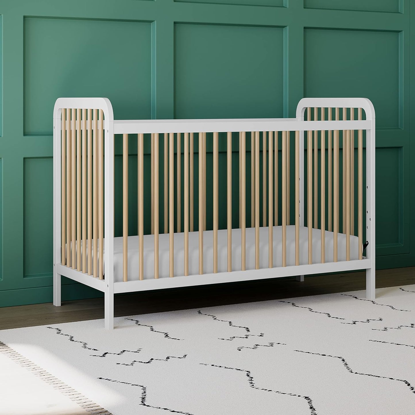 Storkcraft Pasadena 3-In-1 Convertible Crib (White with Driftwood) – GREENGUARD Gold Certified, Converts to Daybed and Toddler Bed, Fits Standard Full-Size Crib Mattress, Adjustable Mattress Height