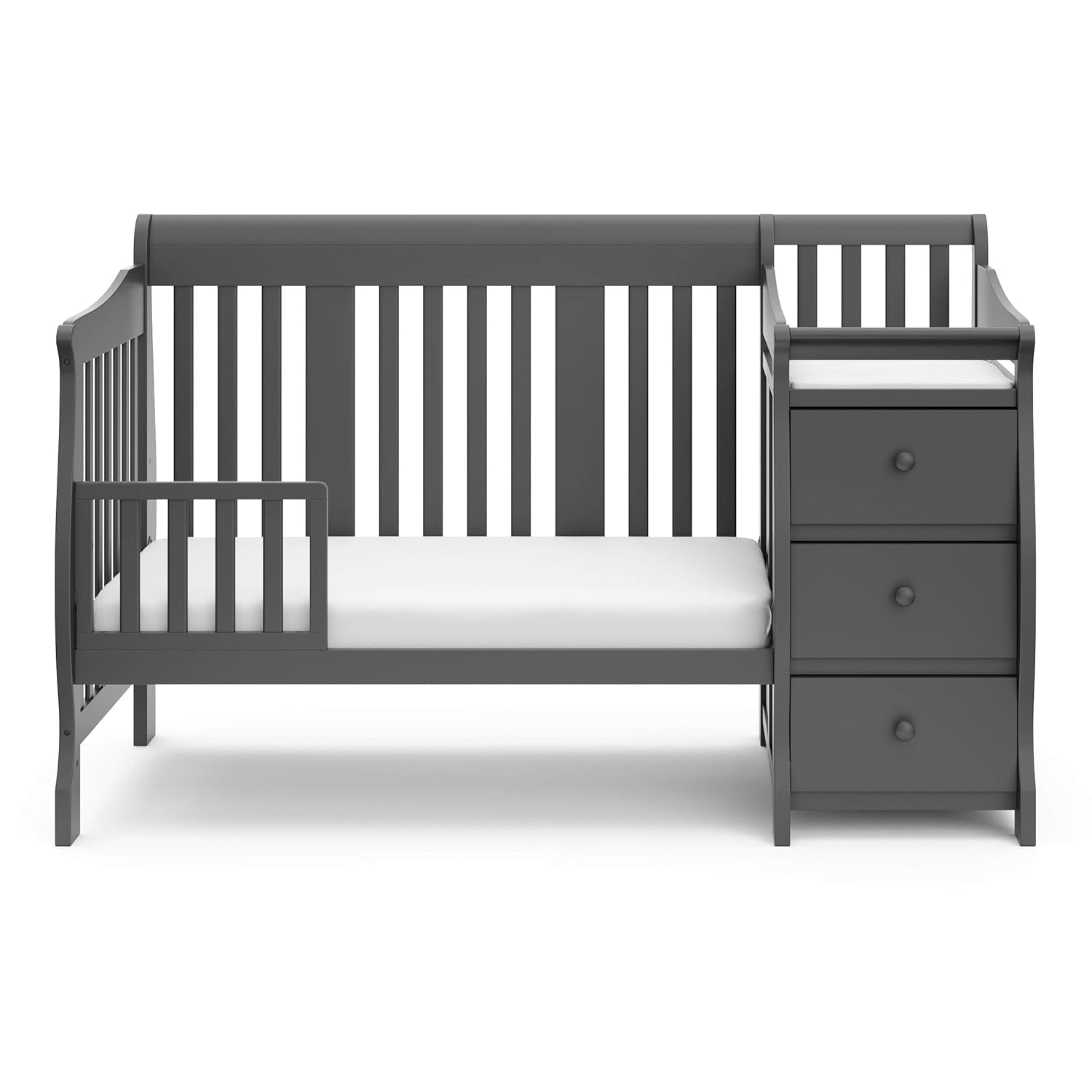 Storkcraft Portofino 5-In-1 Convertible Crib and Changer (Gray) – Crib and Changing Table Combo with Drawer, Converts to Toddler Bed, Daybed and Full-Size Bed, Storage Drawer