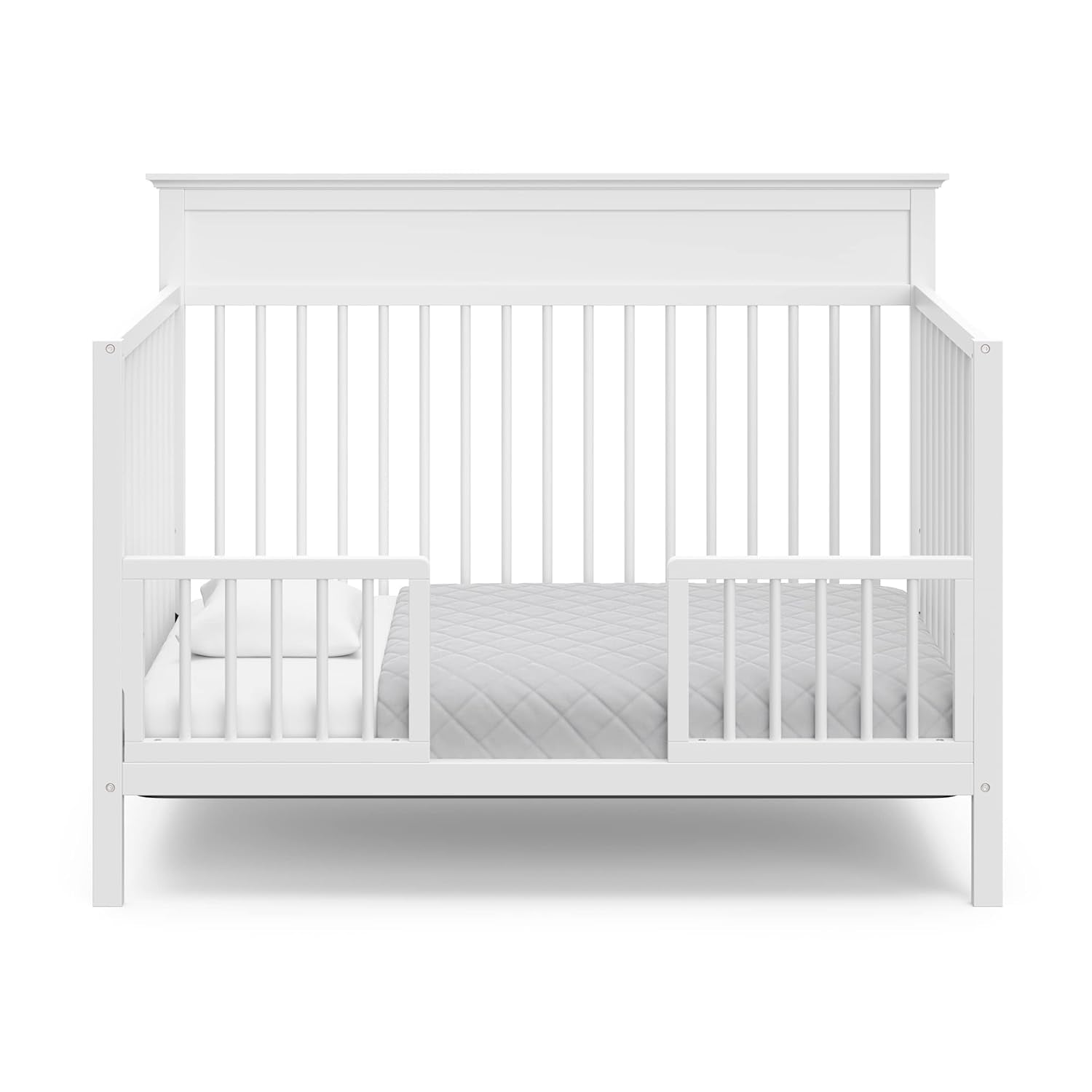 Storkcraft Carmel 5-In-1 Convertible Crib (White) - GREENGUARD Gold Certified, Converts to Toddler Bed & Full-Size Bed, Fits Standard Full-Size Crib Mattress, 4 Adjustable Mattress Heights