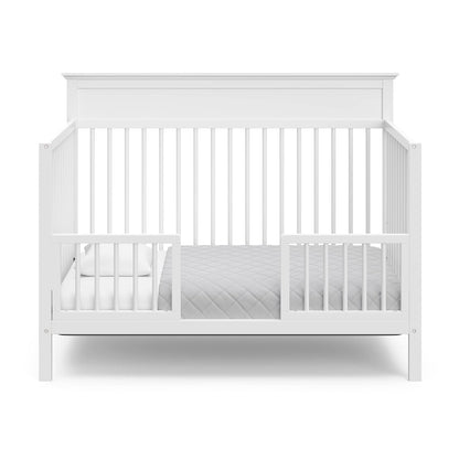 Storkcraft Carmel 5-In-1 Convertible Crib (White) - GREENGUARD Gold Certified, Converts to Toddler Bed & Full-Size Bed, Fits Standard Full-Size Crib Mattress, 4 Adjustable Mattress Heights