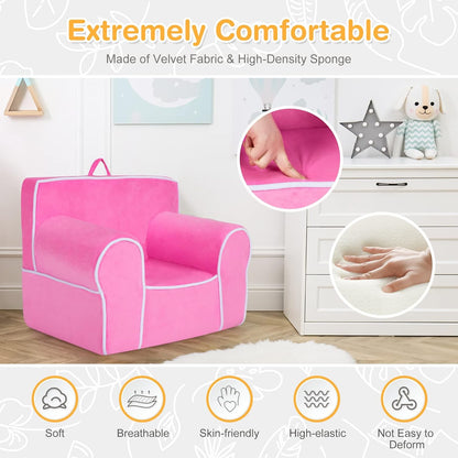 Costzon Kids Couch, Toddler Soft Sofa Chair W/Removable & Washable Velvet Surface for Preschool, Play Room, Nursery, Kindergarten, Toddler Sofa Couch for 0-5 Year Old Boys Girls Birthday Gift (Pink)