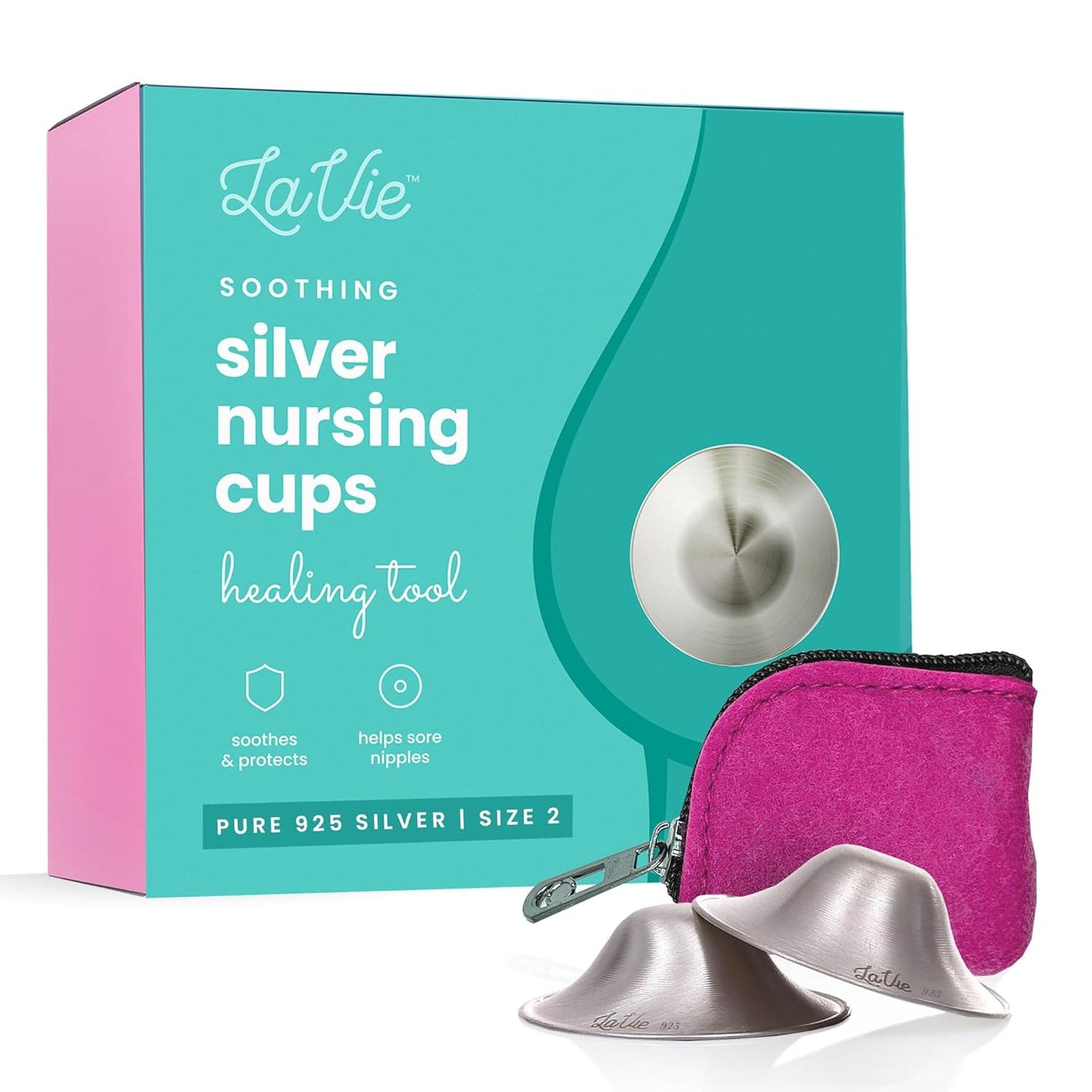 Lavie Silver Nursing Cups, Soothing Protection for Nursing Nipples of Newborns, Calming Relief for Breastfeeding Moms, 925 Silver Nipple Covers All Natural (Size 1)