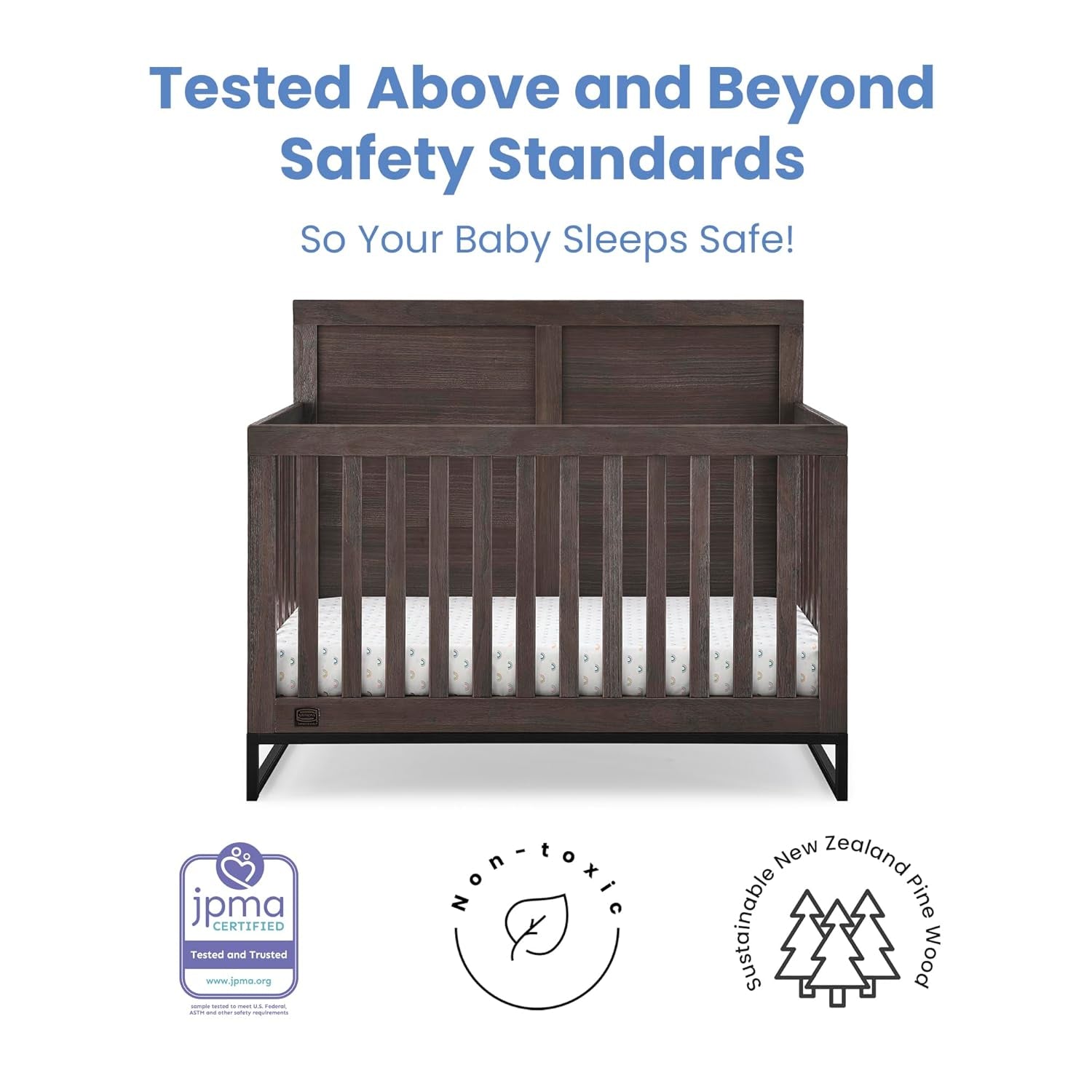 Simmons Kids Foundry 6-In-1 Convertible Baby Crib, Rustic Grey with Matte Black