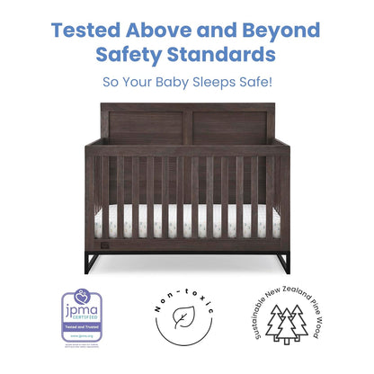 Simmons Kids Foundry 6-In-1 Convertible Baby Crib, Rustic Grey with Matte Black