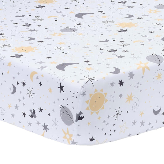 Bedtime Originals Little Star White Celestial Microfiber Baby Fitted Crib Sheet