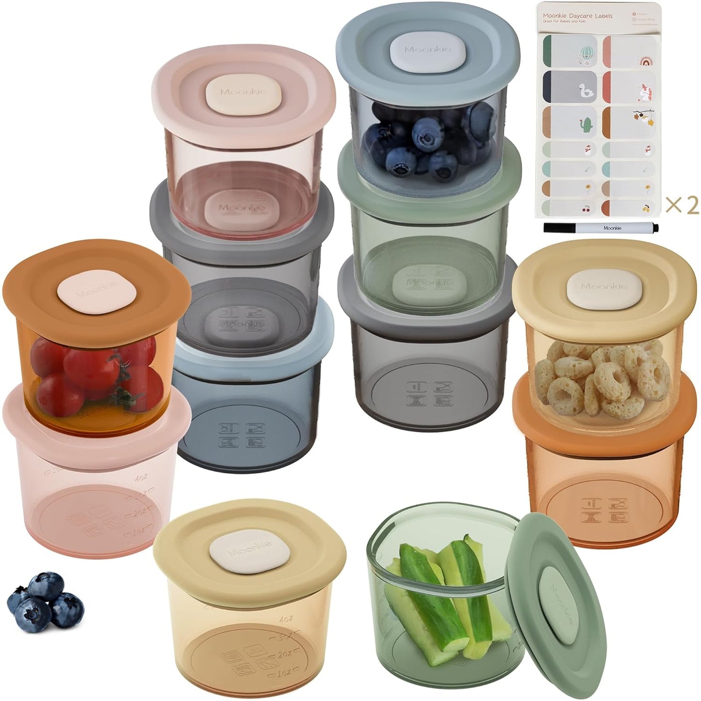 Moonkie Silicone Baby Food Containers | 8Oz/4 Oz Baby Food Storage Jars with Airtight Lids | Reusable Baby Food Jars, Freezer,Microwave and Dishwasher Safe, Perfect for Infant & Toddler