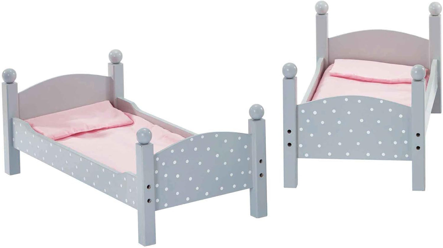 Olivia'S Little World 18 In. Doll Wooden Convertible Bunk Bed Stacked on Top or Unstacked as Two Single Beds, Gray with White Polka Dots and Pink Accents