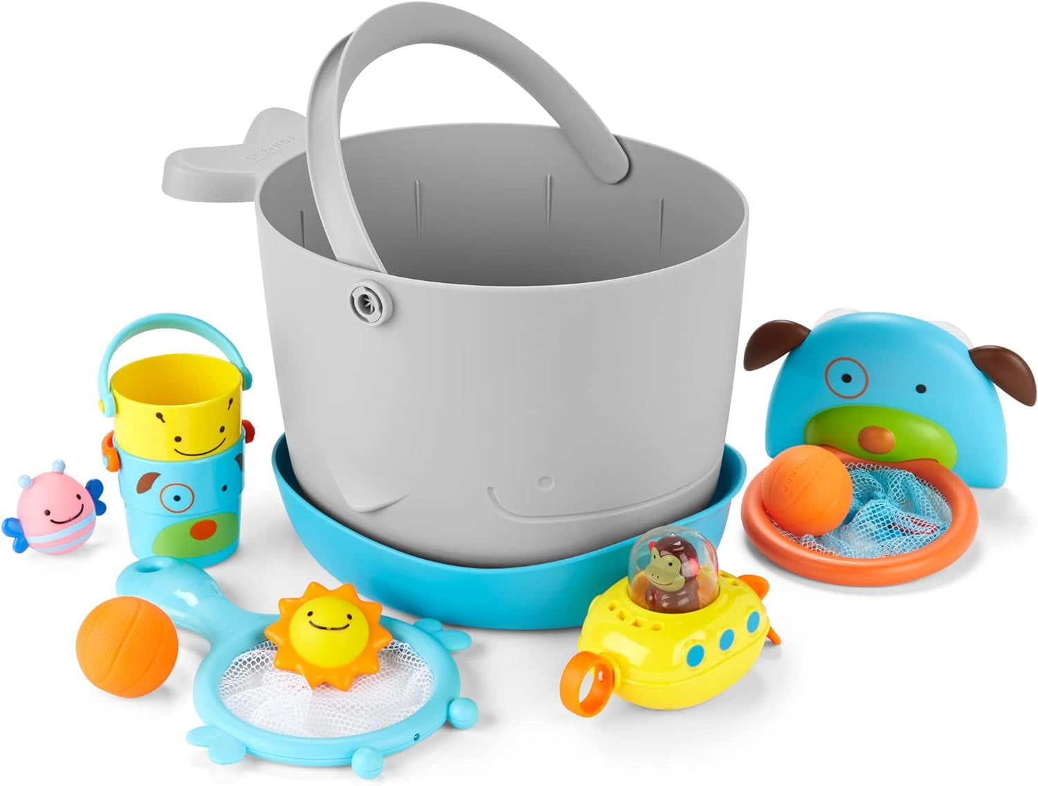 Skip Hop Baby Bath Toy Filled Bucket, Bath Toy & Bucket Gift Set, Grey