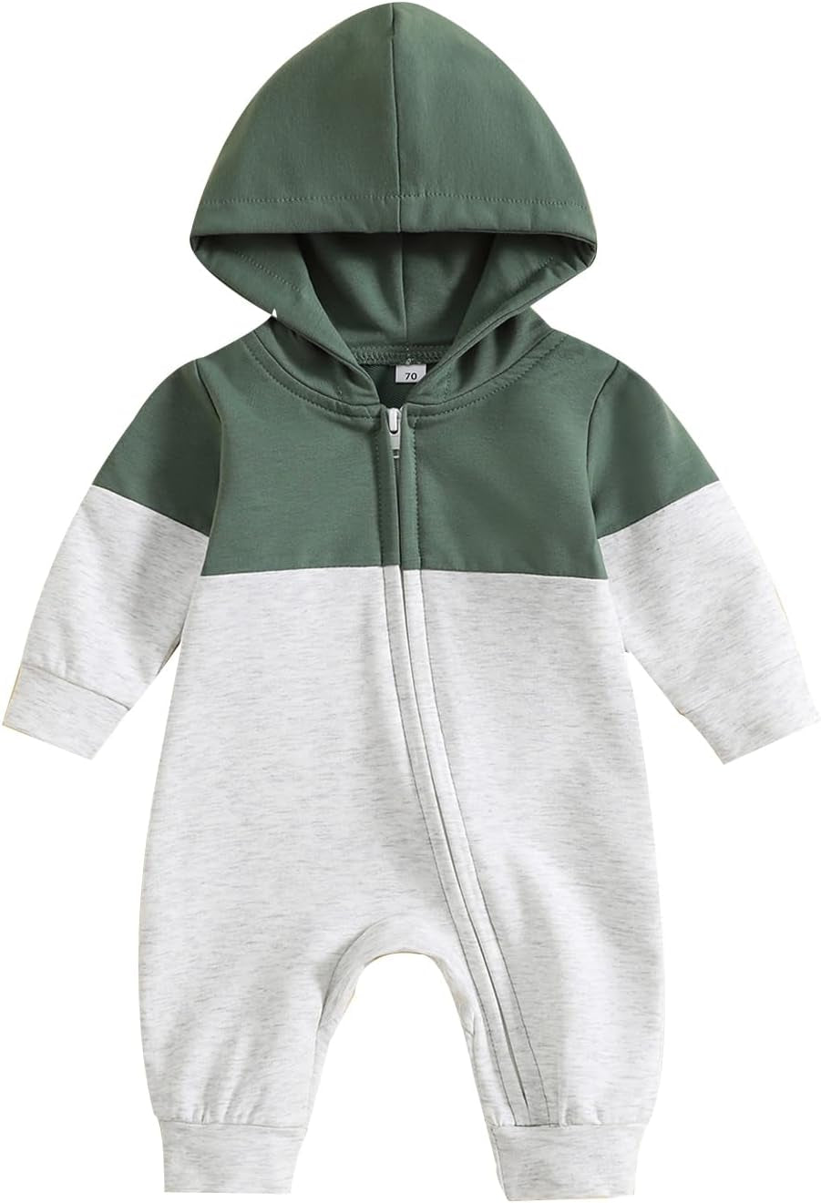 Bemeyourbbs Newborn Baby Boy Clothes Color Block Long Sleeve Hooded Romper with Pocket Fall Winter One Piece Outfits