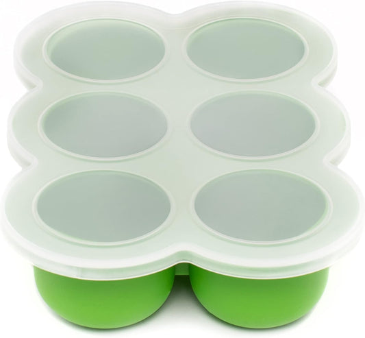 Weesprout Silicone Freezer Tray with Clip on Lid Perfect Food Storage Container for Homemade Baby Food, Vegetable, Fruit Purees, and Breast Milk (Bright Green, Six 3 Ounce Sections)