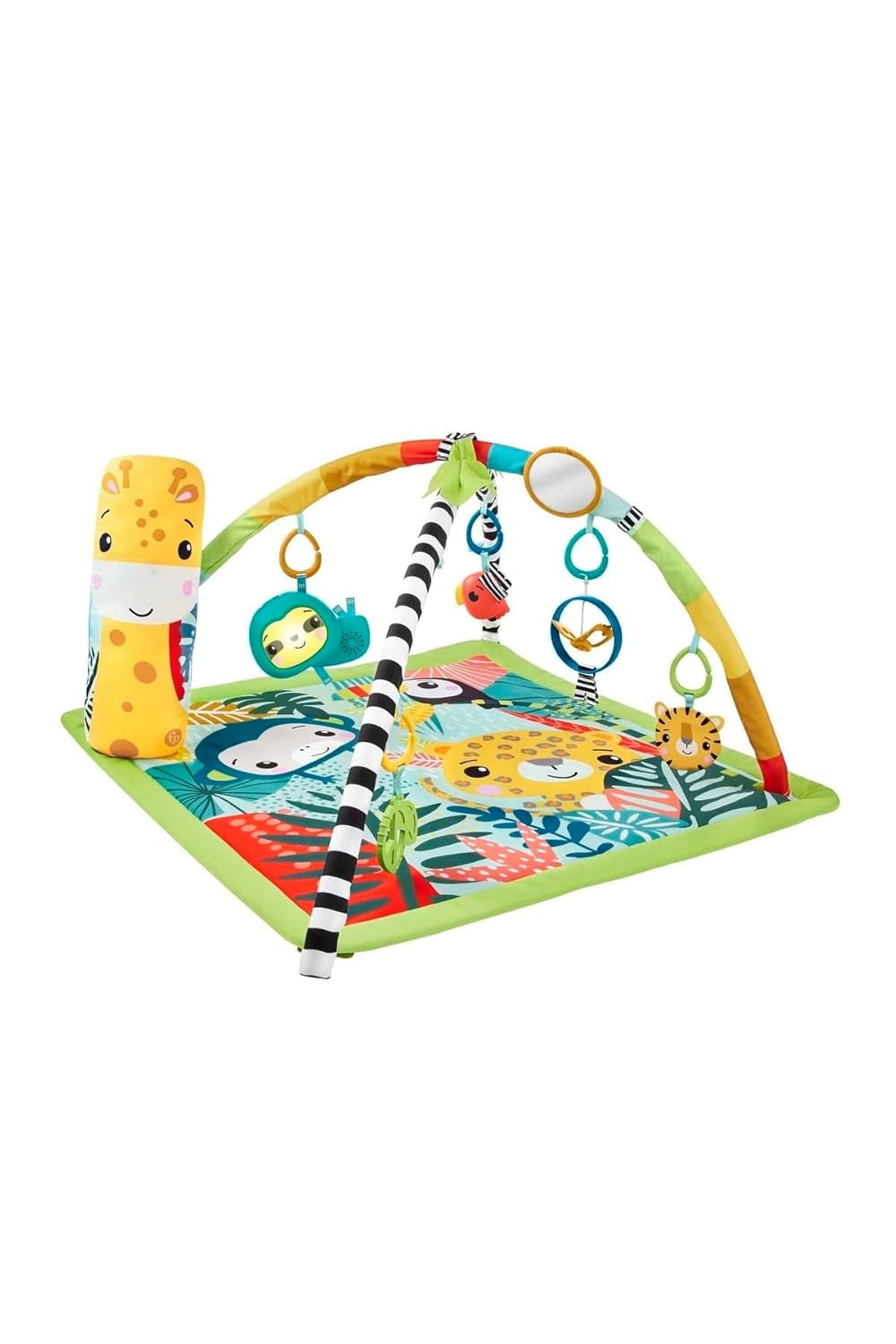 Fisher-Price Baby Playmat 3-In-1 Rainforest Sensory Gym with Music & Lights, Tummy Wedge & 5 Developmental Toys for Newborns 0+ Months