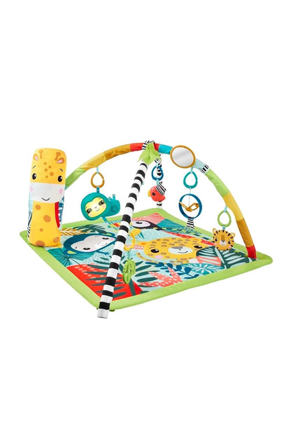 Fisher-Price Baby Playmat 3-In-1 Rainforest Sensory Gym with Music & Lights, Tummy Wedge & 5 Developmental Toys for Newborns 0+ Months