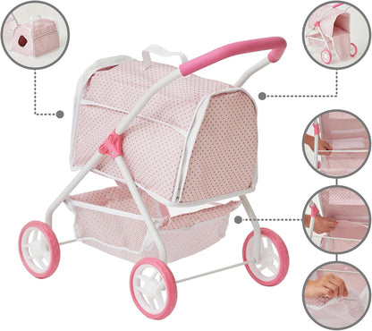 Olivia'S Little World Polka Dots Princess Doll Animal Stroller with Detachable Toy Pet Carrier - Pet Doll Pram for 3 Yrs and up - Pink/Gray