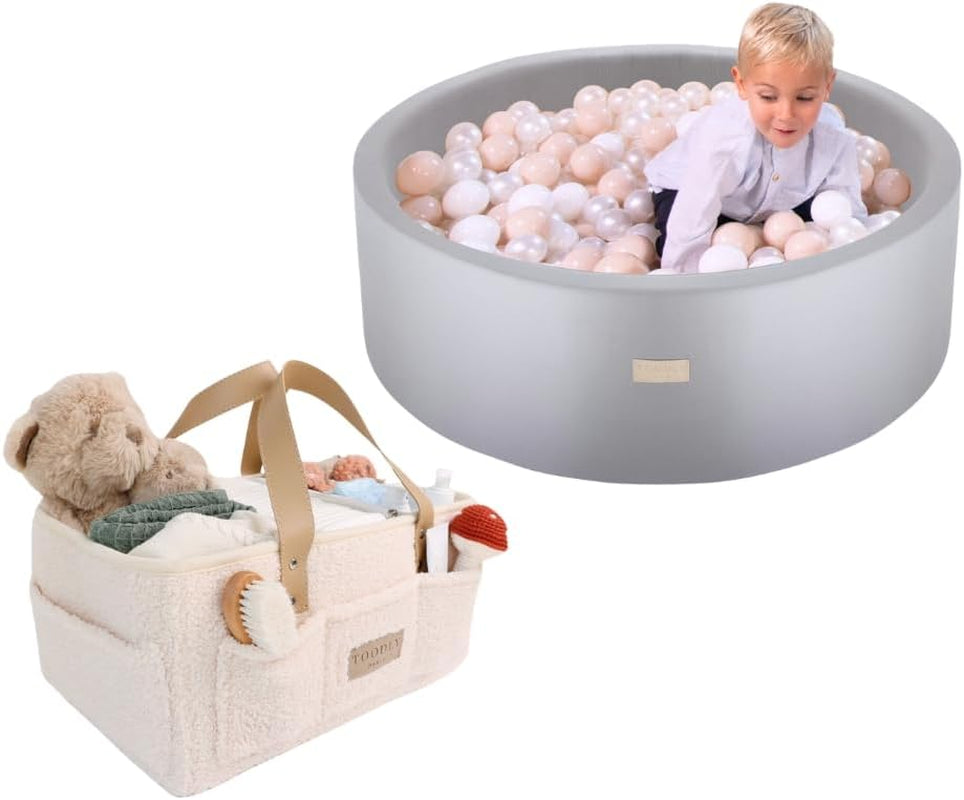 Sherpa Baby Diaper Caddy & Foam Ball Pit (Grey) Bundle