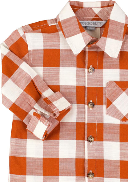 Rugged Butts Rust Plaid Long Sleeve Button down Shirt - 12-18M