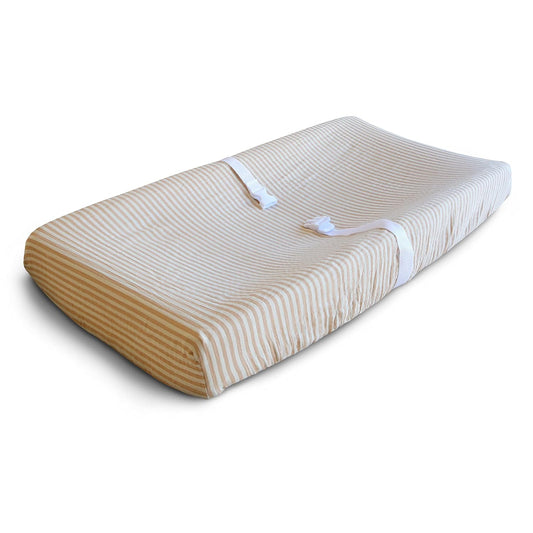 Mushie Extra Soft Muslin Fitted Changing Pad Cover (Natural Stripe)