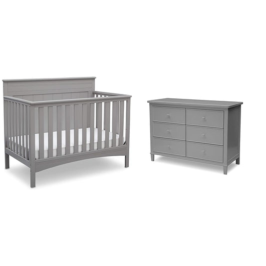 Delta Children Fancy 4-In-1 Convertible Crib and 6 Drawer Dresser Bundle, Grey