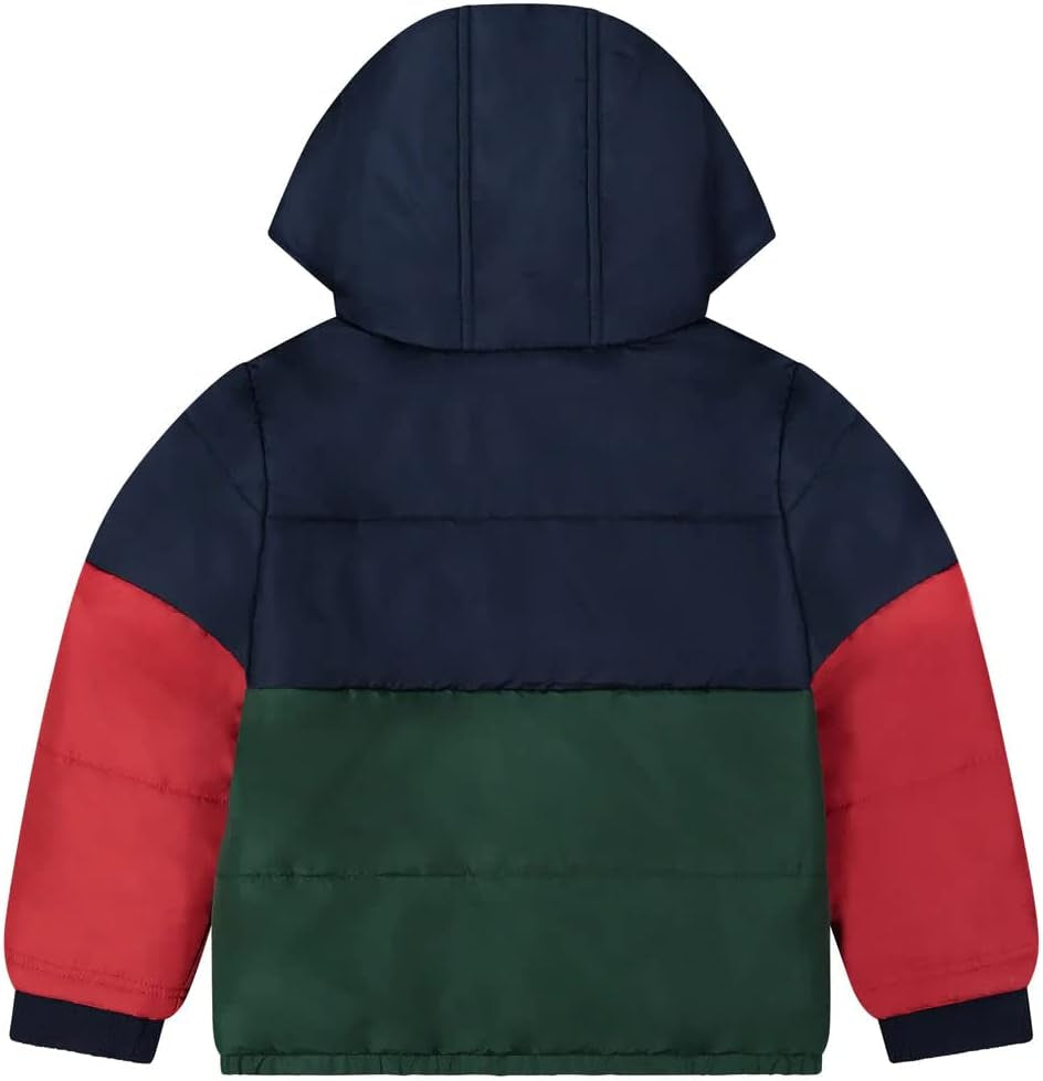 Andy & Evan Boys' Colorblocked Puffer Winter Jacket, Winter and Fall Weather Coats for Kids, Tan Navy or Red