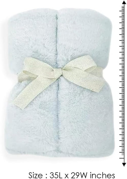 MON AMI Charmante Powder Blue Faux Fur Baby Blanket – 35X29”, Cotton Muslin Lined, Comfortable Travel Blanket, Nursery Bed Blanket, Toddlers Blanket