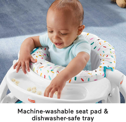 Fisher-Price Portable Baby Chair Deluxe Sit-Me-Up Floor Seat with Snack Tray and Toy Bar, Rainbow Sprinkles