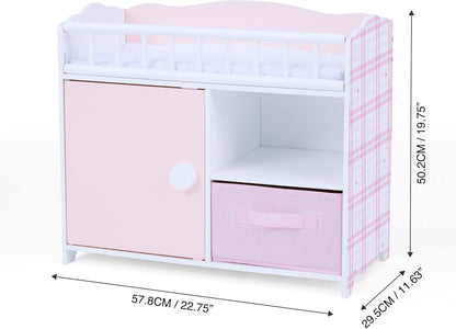 Olivia'S Little World Polka Dot Princess Wooden Baby Doll Crib with Under-The-Crib Storage Featuring a Cabinet with Door and Two Cubbies, Pink and White