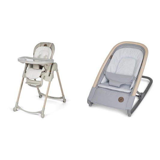 Maxi-Cosi Minla 6-In-1 High Chair, Classic Oat & Kori 2-In-1 Rocker, Classic Slate