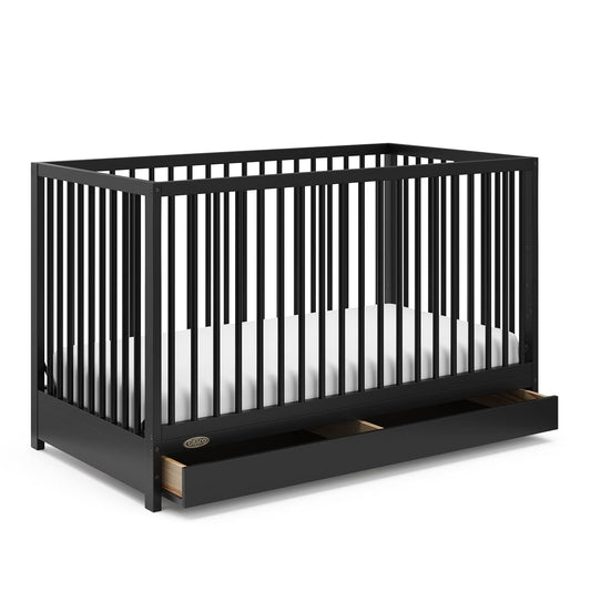 Graco Teddi 5-In-1 Convertible Crib with Drawer (Black) – GREENGUARD Gold Certified, Crib with Drawer Combo, Full-Size Nursery Storage Drawer, Converts to Toddler Bed, Daybed and Full-Size Bed