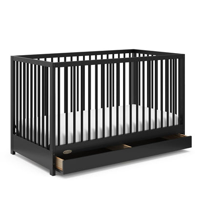 Graco Teddi 4-In-1 Convertible Mini Crib with Bonus Water-Resistant Mattress (Black) – GREENGUARD Gold Certified, 2.75-Inch Mattress Included, Convenient Size, Easy 30-Minute Assembly