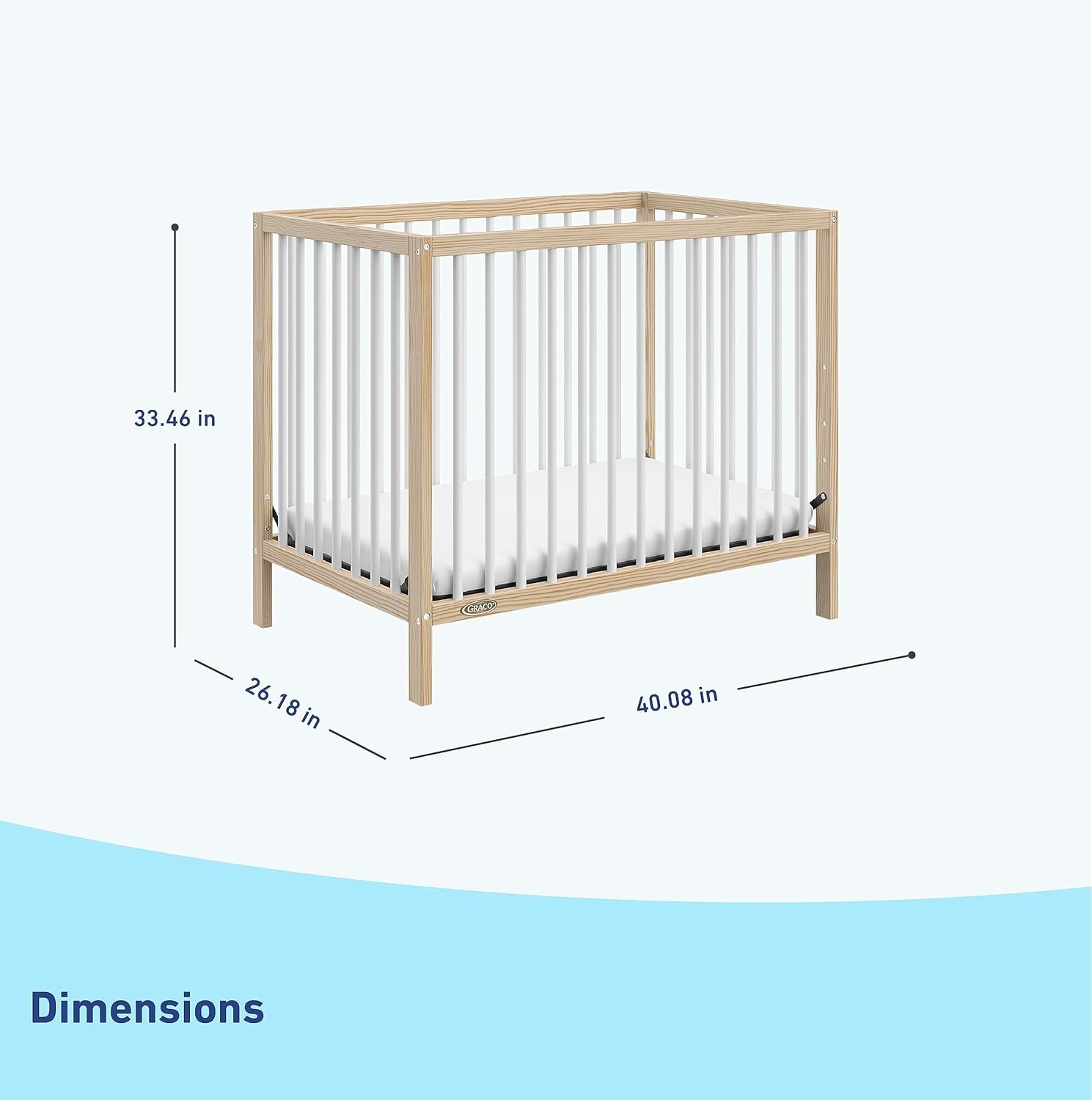 Graco Teddi 4-In-1 Convertible Mini Crib with Bonus Water-Resistant Mattress (Natural with White) – GREENGUARD Gold Certified, 2.75-Inch Mattress Included, Convenient Size, Easy 30-Minute Assembly