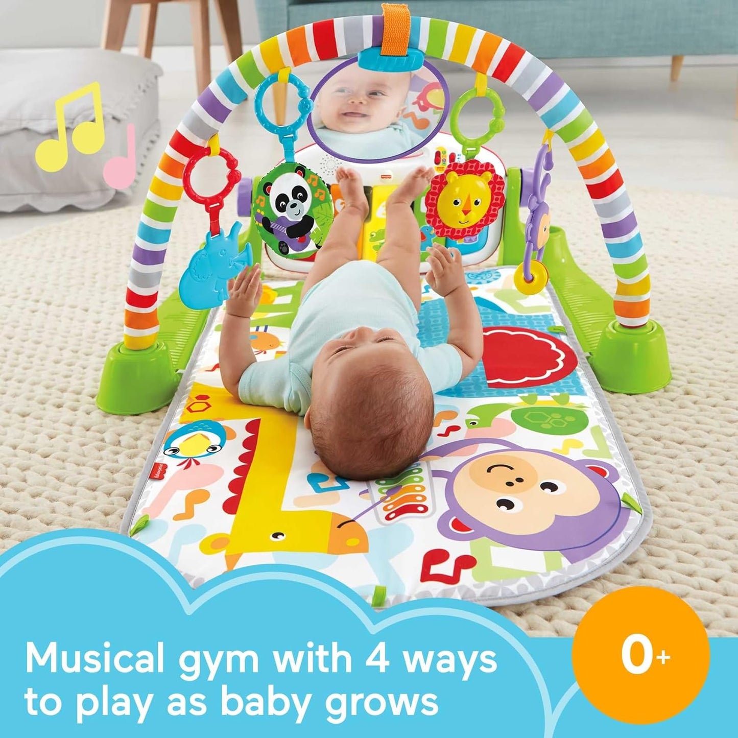 Fisher-Price Baby Playmat Deluxe Kick & Play Piano Gym, Green Musical Learning Toy with Developmental Activities for Newborns 0+ Months