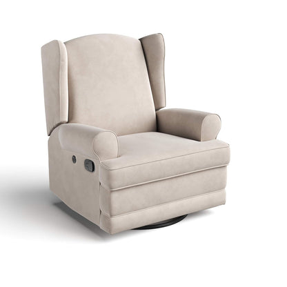 Storkcraft Serenity Upholstered Swivel Glider with USB Charging Port (Steel) – Fully Upholstered Wingback Nursery Glider Recliner with Manual Recline Function, 2 USB Charging Ports, 360 Swivel Base