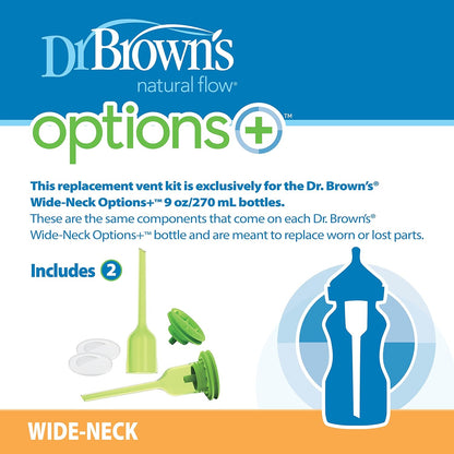 Dr. Brown'S Natural Flow Options+Replacement Vent Kit, Wide-Neck 2 Count (Pack of 1) (Fits Options+ Wide-Neck - 9Oz/270Ml Bottles)