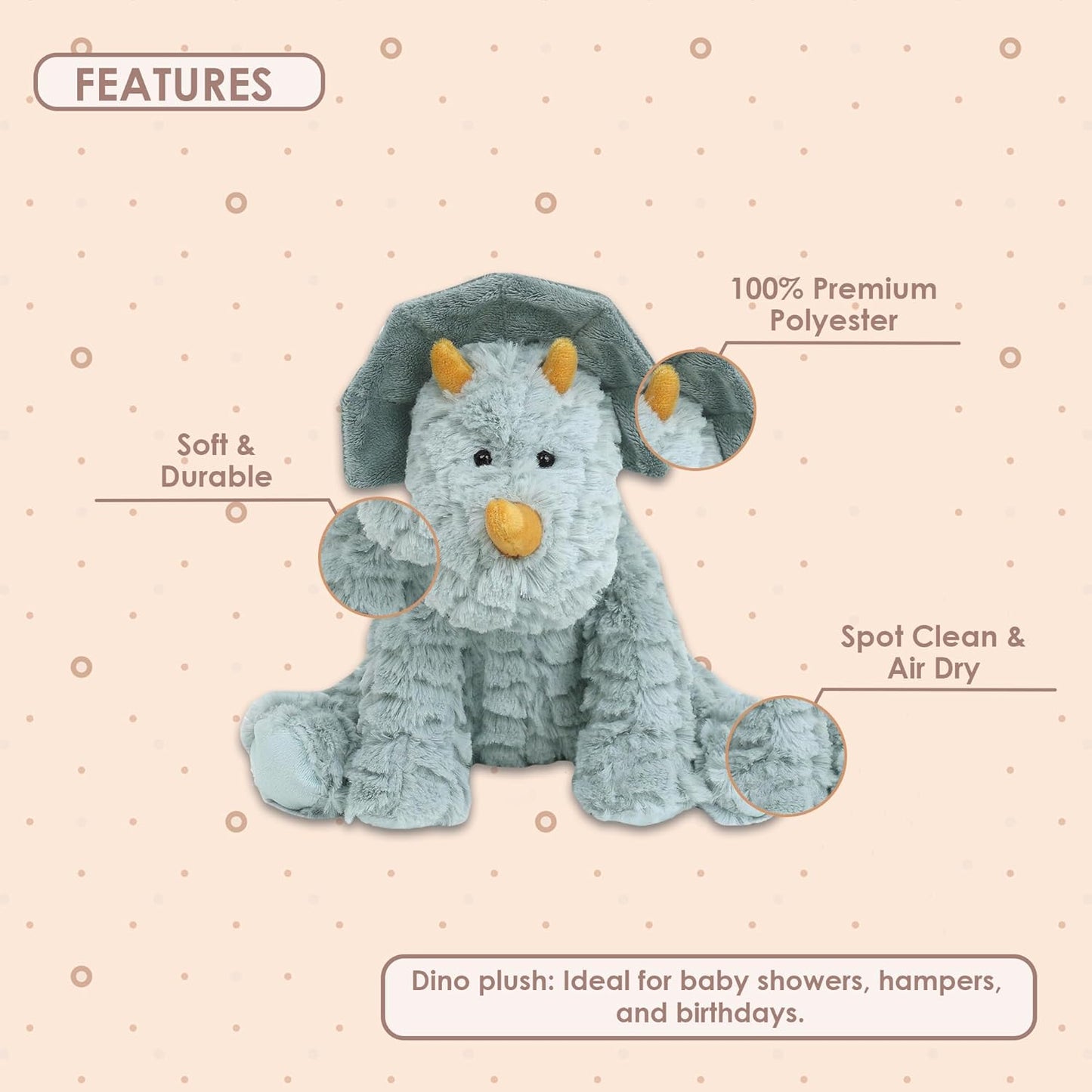 MON AMI Bashful the Dino Stuffed Animal – 9”, Soft & Cuddly Dinosaur Plush, Use as Toy or Nursery Room Décor, Great for Kids of All Ages