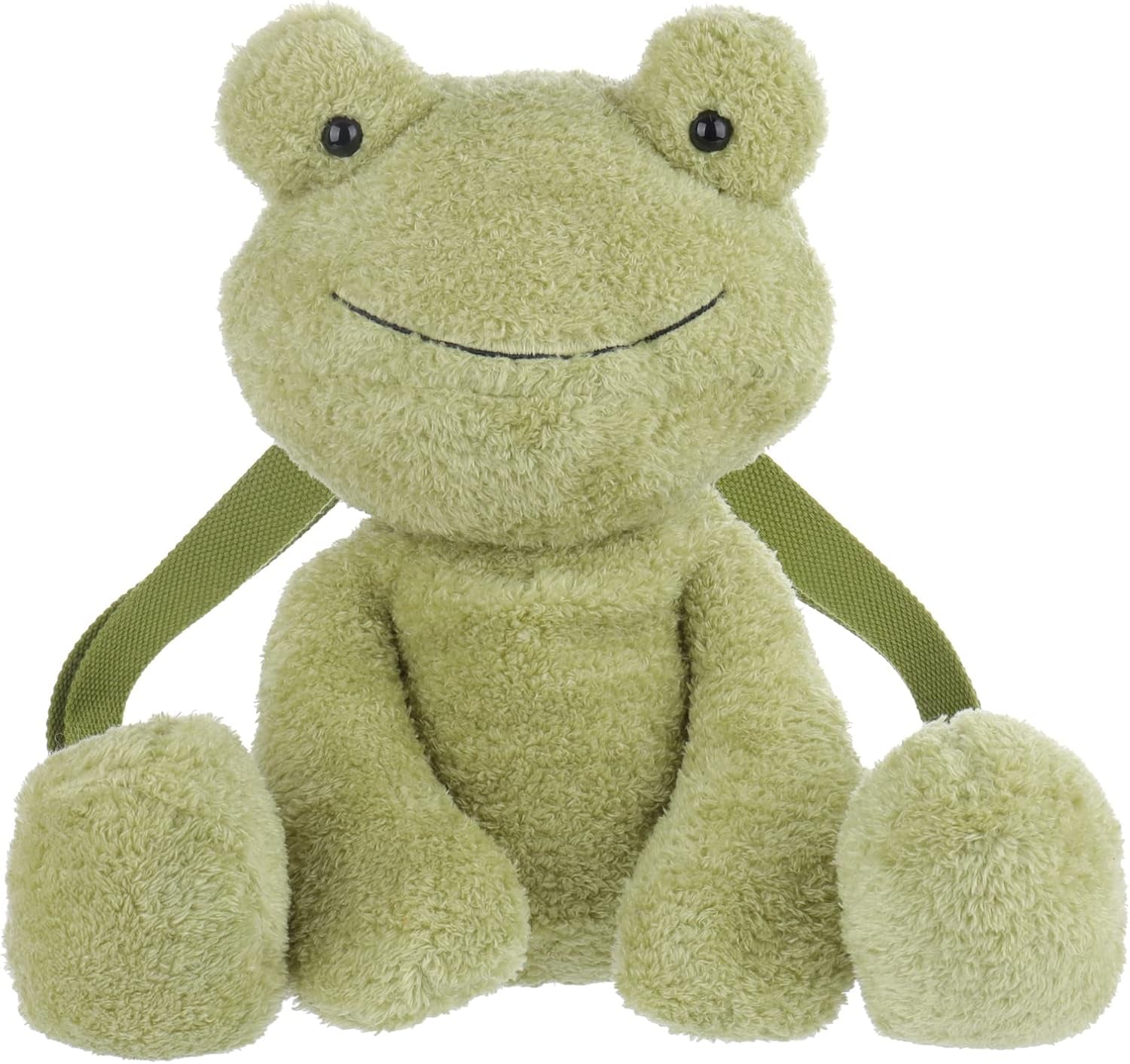 Apricot Lamb Amuseable Green Frog Plush Animal Shaped Backpack Purse, Kids & Adults Fashion Handbag, Toy Hand Bag （12 Inches）