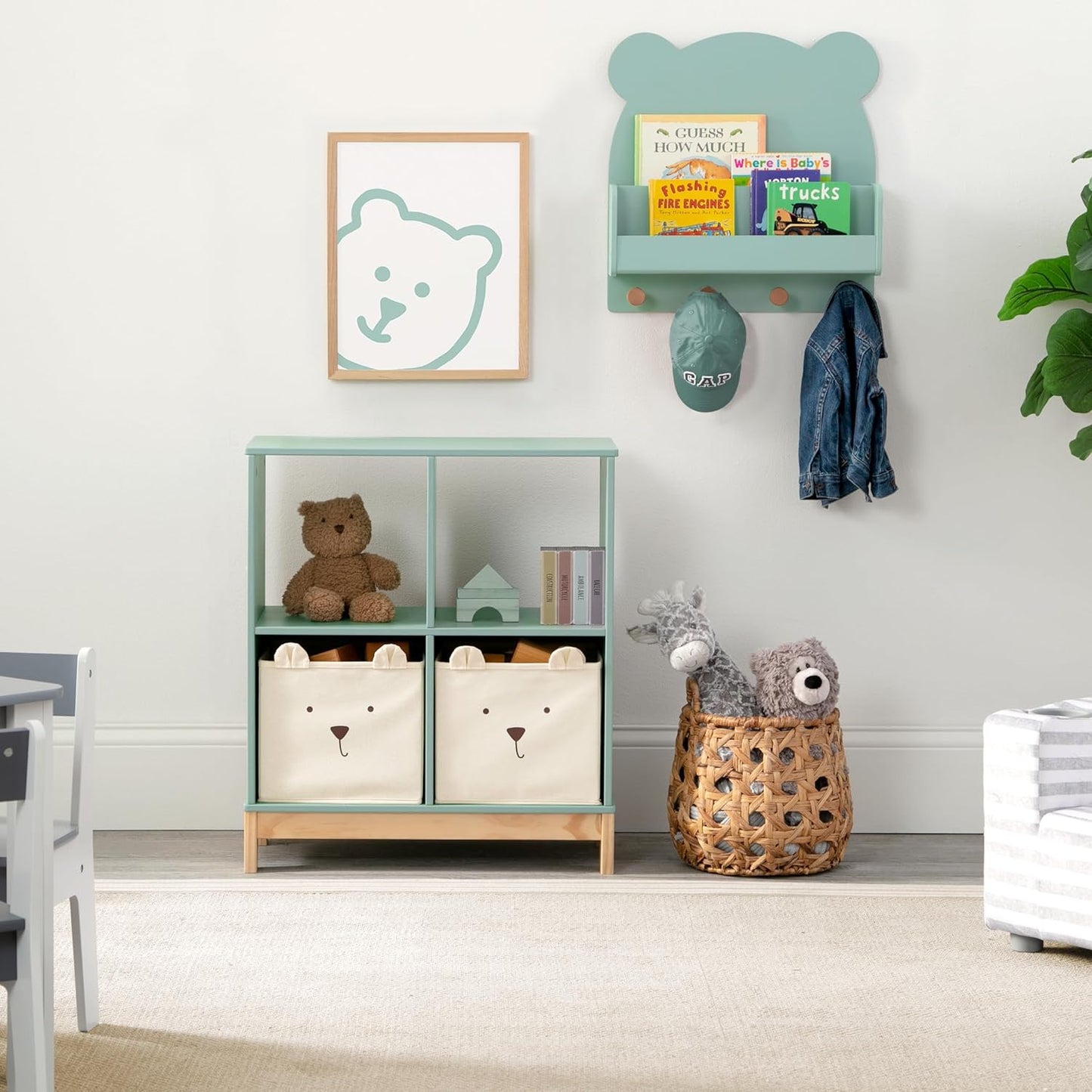 Babygap by Delta Children Brannan Bear Bookcase with Bins, Sage Green