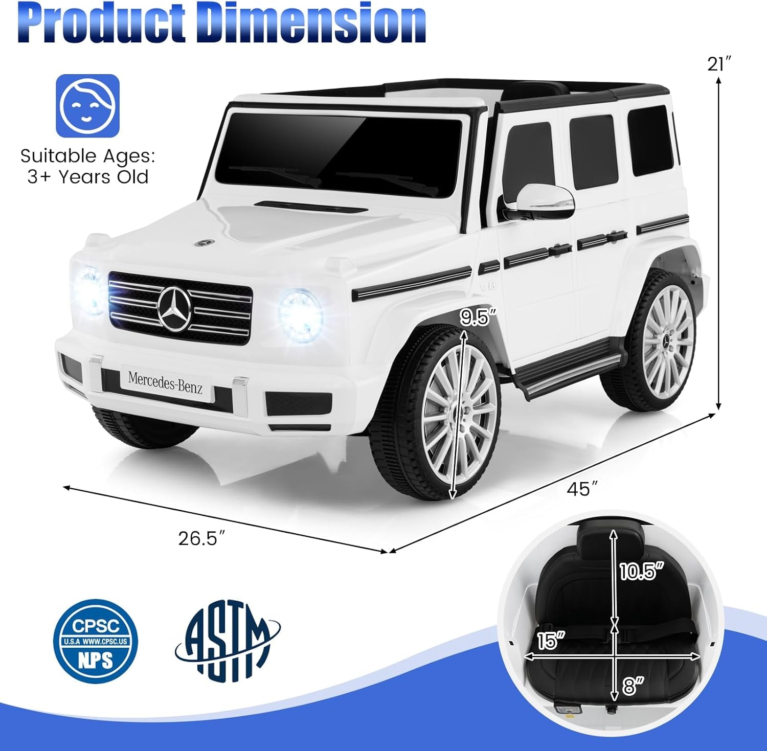 Costzon Ride on Car, Mercedes-Benz G500 Licensed Truck W/Rocking Mode, 3 Speeds, Remote, Horn, Music & LED Lights, Spring Suspension, 12V Battery Powered 4WD G Wagon Electric Vehicle for Kids (Black)