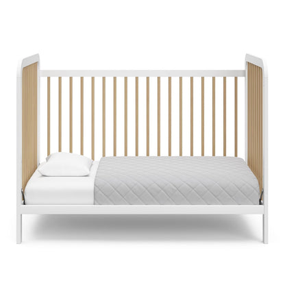 Storkcraft Pasadena 3-In-1 Convertible Crib (White with Driftwood) – GREENGUARD Gold Certified, Converts to Daybed and Toddler Bed, Fits Standard Full-Size Crib Mattress, Adjustable Mattress Height